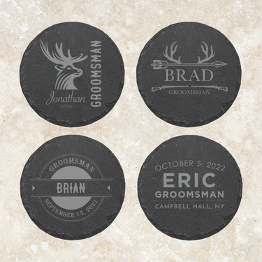 Round Groomsmen Slate Coasters for Wedding | Personalized Wedding Coasters